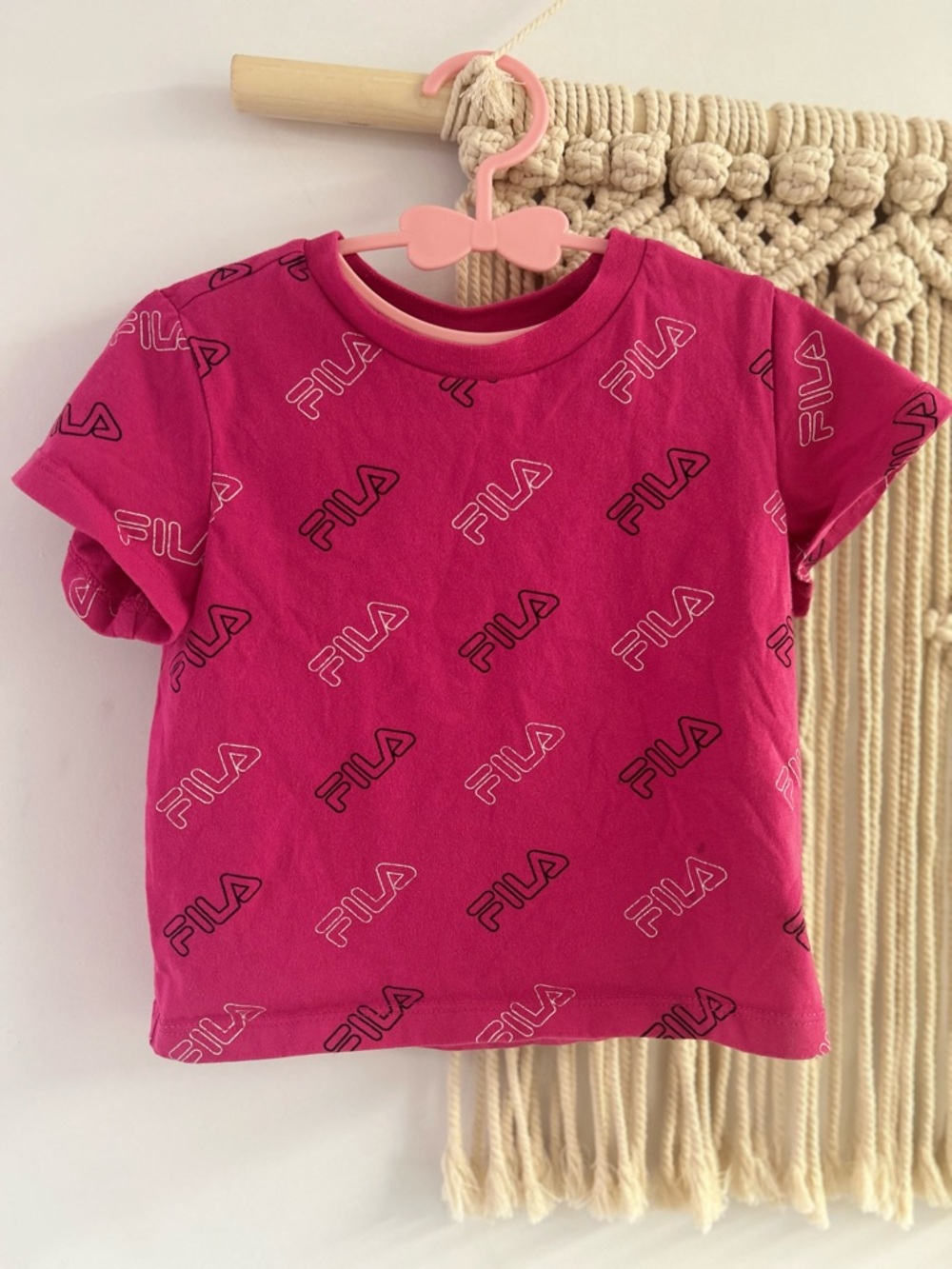 Fila Girls Hot Pink Allover Logo Short Sleeve Tee